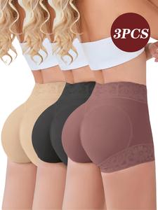 3-Pack Butt Enhancement Shaping Panty Set Booty Lifting Control Underwear with Non-Slip Waistband & Lace Trim Body Shaping Shorts Safety Shorts Shapewear for Women Plain Embellishment Leg Womenswear Compression body shapewear Essential Everyday Style
