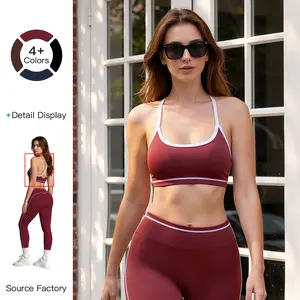 MFVIM elegant yoga bra top with thin straps and color-block design, crisscross back, high quality suitable for running and fitness, stylish sports top, breathable sports bra