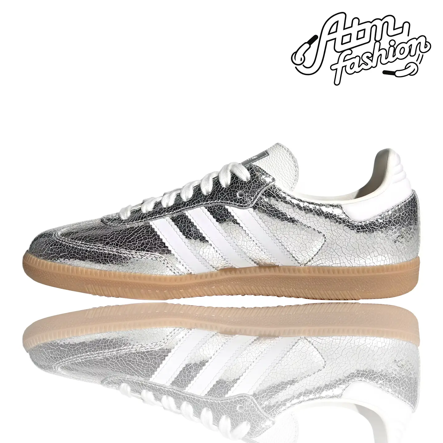 adidas Samba OG Silver Metallic Cracked Leather (Women's) Women's Authentic Shoes Footwear Sneaker Trainer Comfortable Walking Fashion Trending Gift
