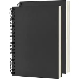Blank Spiral Notebook 2-Pack, Soft Cover Sketch Book, 100 Pages/50 Sheets, 7.5 inch x 5.1 inch 100GSM Paper Notebook, (Black)