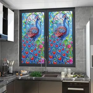 Peacock Pattern Glass Sticker, 1 Count Colorful Peacock Pattern Privacy Glass Decorative Sticker, Decorative Sticker for Home Office, Ornaments