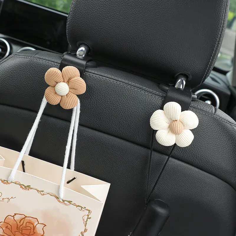 4PCS ABS Plastic Round Car Headrest Hooks - Cute Flower Design Vehicle Seat Organizer, Scratch Resistance, Impact-Proof, Tool-Free, High Surface Hardness, Extra Storage Space, Universal Fit for SUV/Sedan (Ideal for Daily Commuting, Long-Distance Travel)
