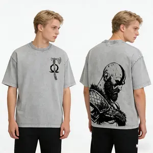 Kratos God of War Tee | Greek Myth Warrior Game Shirt | Oversized Double Printed Washed Tee | Heavyweight Cotton | Unisex Norse Fighter Aesthetic | Spartan Rage Vintage Gamewear | Dark Gaming Streetwear for Him