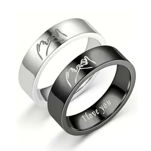 Fashion couple rings, engraved 'I love you', made of stainless steel, suitable for weddings, valentine's day, promise rings