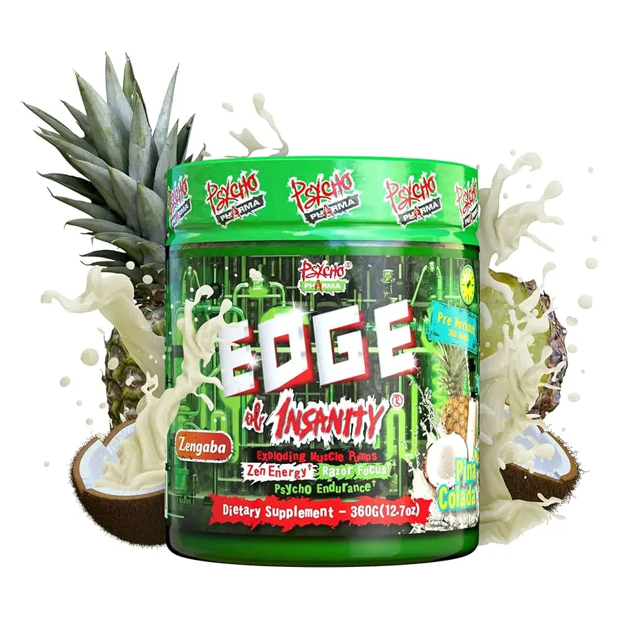 Psychpharma Edge of Insanity Pre-Workout 365g - Rapid Energy Surge & Mental Clarity - 360g Powder for Enhanced Workouts