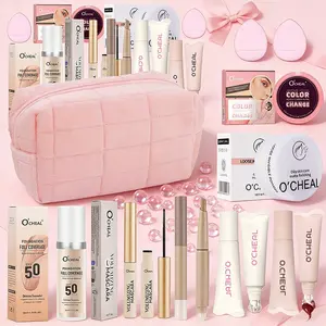 10 Piece Romantic Makeup Set, Daily Makeup Kit, All-in-One Makeup Bag, Foundation, Setting Powder, Color Shift Blush, Lip Gloss, Lash Primer, Contour Stick & Sponge, Gift for Valentine‘s Christmas Women‘s Day