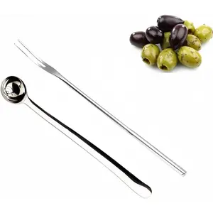 7" Olive Spoon and 9" Pickle Fork Jars Serving Spoon and Fork Set,Stainless Steel Food Picker for Pickle Cucumber Arugula