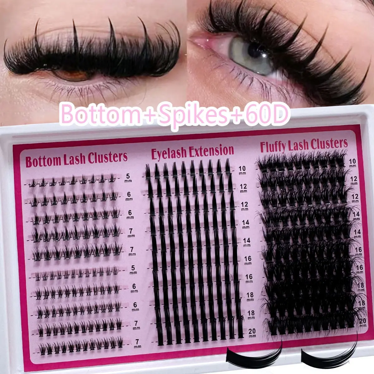 4 IN 1 Lash Clusters Long 6-20mm Lash Spikes lower eyelashes Reusable Bottom Lashes 305pcs/295pcs Volume Individual Lashes DIY Spiky Lash Extension Eyelash Extensions Fluffy Lash Clusters, Volumized false eyelashes