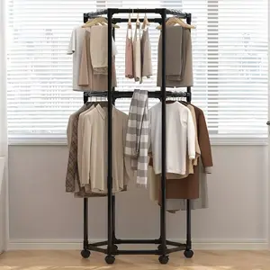 Heavy Duty Metal Hexagon Rolling Clothes Rack with Wheels - Portable Closet Organizer, Space-Saving Wardrobe Storage, Clothing & Bag Rack for Bedroom, Retail Display (Summergarden) pantry organization capacity,  garage organization
