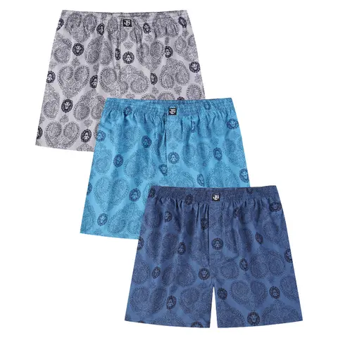 JupiterSecret 3-Pack Men's Cotton Woven Boxer Shorts with Lion Print, Soft Breathable Fabric, Elastic Waistband and Relaxed Fit