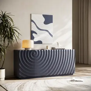 Modern Navy Blue Swirl Texture Sideboard - Stylish Storage Cabinet for Living Room Decor