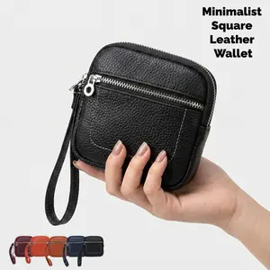 Minimalist Mini Square Leather Wristlet Wallet, Soft Leather Square Wrist Pouch with Keychain, Portable Multi Card Slots Coin Purse for Coffee Dating,Portable Mini Coin Bag for Girls Everyday Carry