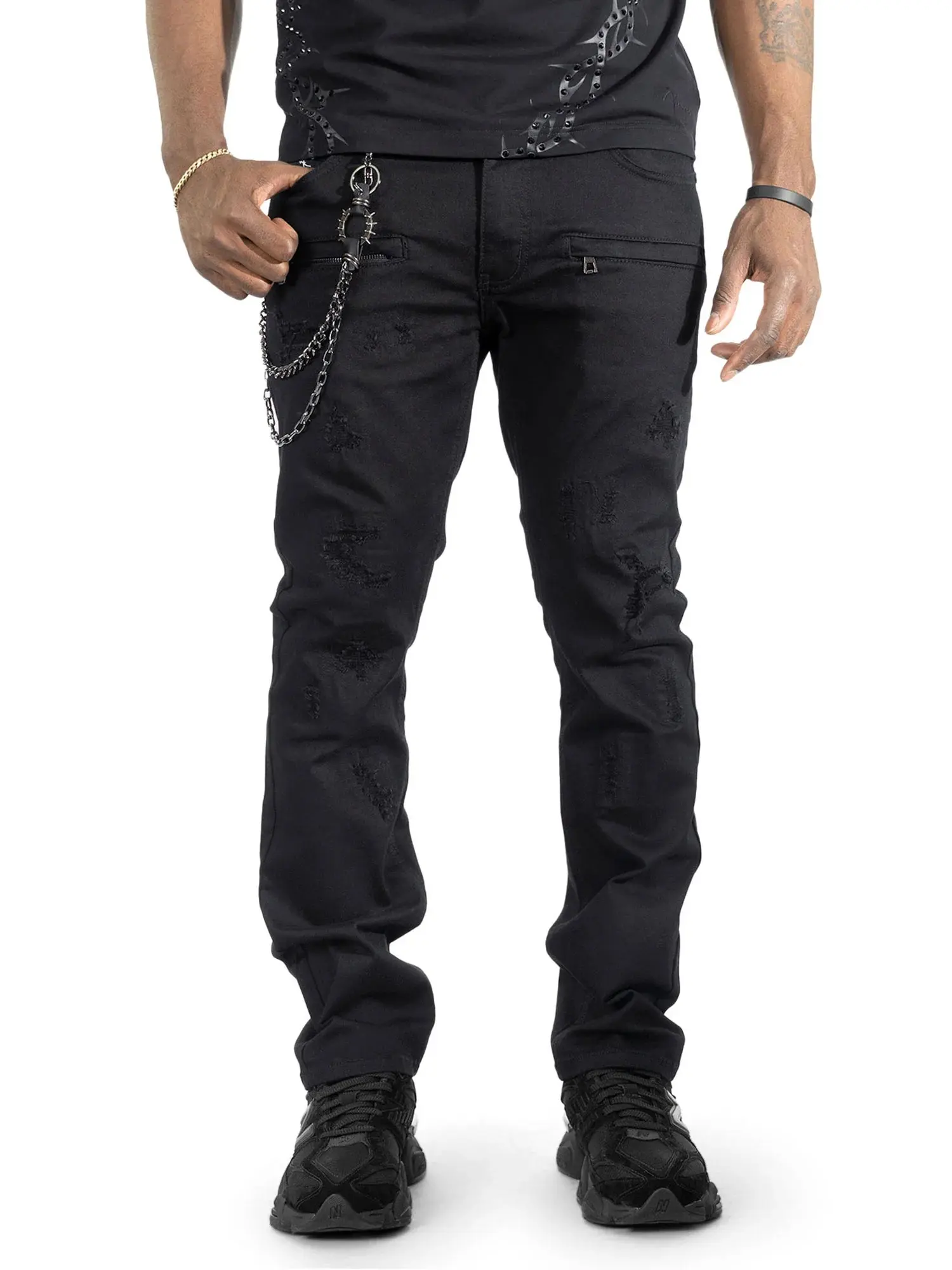 Makobi 'Adorni' Menswear Denim Pants, Black-Black, M1763, with Pocket