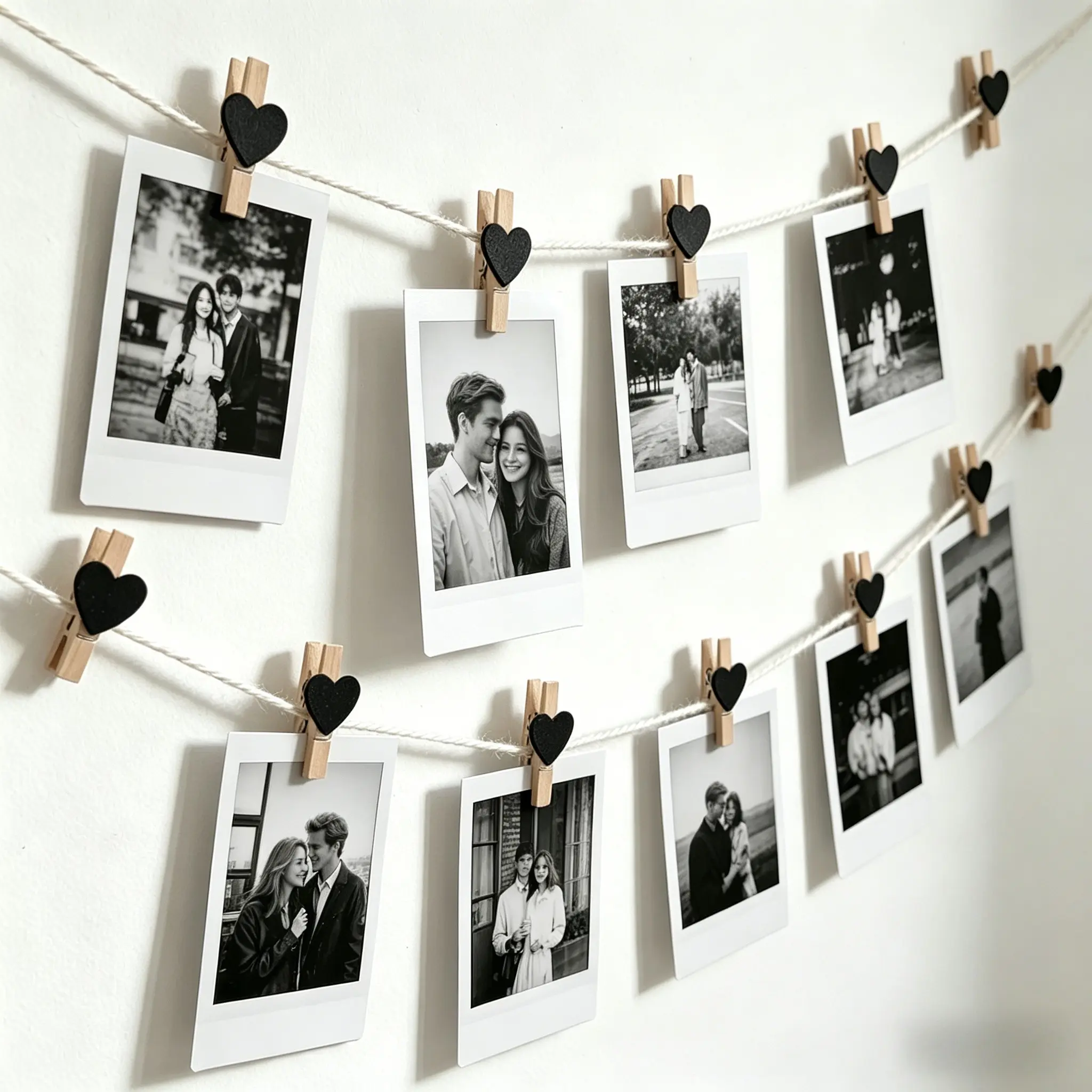 50pcs Heart Wooden Clips, Mini Original Wood Photo Clips, Vintage Style Decorative Clips, Wedding Party Photo Wall Clips
