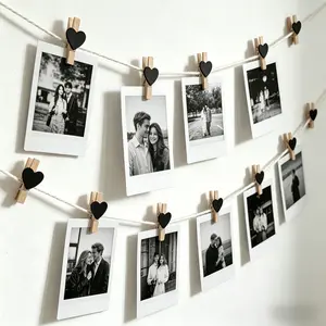 50pcs Heart Wooden Clips, Mini Original Wood Photo Clips, Vintage Style Decorative Clips, Wedding Party Photo Wall Clips