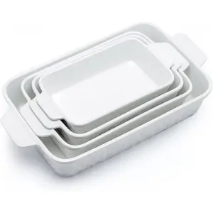 Casserole Dishes for Oven, Baking Dishes, Ceramic Bakeware Sets of 4, Rectangular Baking Pan Set with Handles for Baking, Casserole, Kitchen, Wedding Gift,White