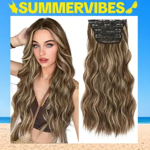 【Flash Sale】SummerVibes Clip in Synthetic Hair Extension 4PCS Long Wavy Hair Extensions 20/24 Inch Synthetic Thick Hairpiece for Women