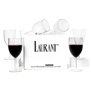 Laurant Clear Polystyrene Wine Glasses 12 oz – Lightweight, Clear, Reusable (Set of 6, BPA-Free)
