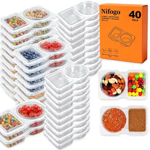 Nifogo 20/40 Pack Reusable Snack Containers | 2-Compartment BPA-Free Lunch Containers for Kids & Adults | Airtight Leak-Proof Food Storage for Travel, School & On-the-Go