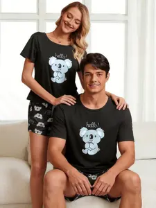 Men's Sleepwear Pajama Home Clothing Set, Koala Print, Casual Fitted Round Neck Short Sleeve, Random Pattern, Comfortable Loungewear, Menswear, Funny Pajamas, Pyjamas