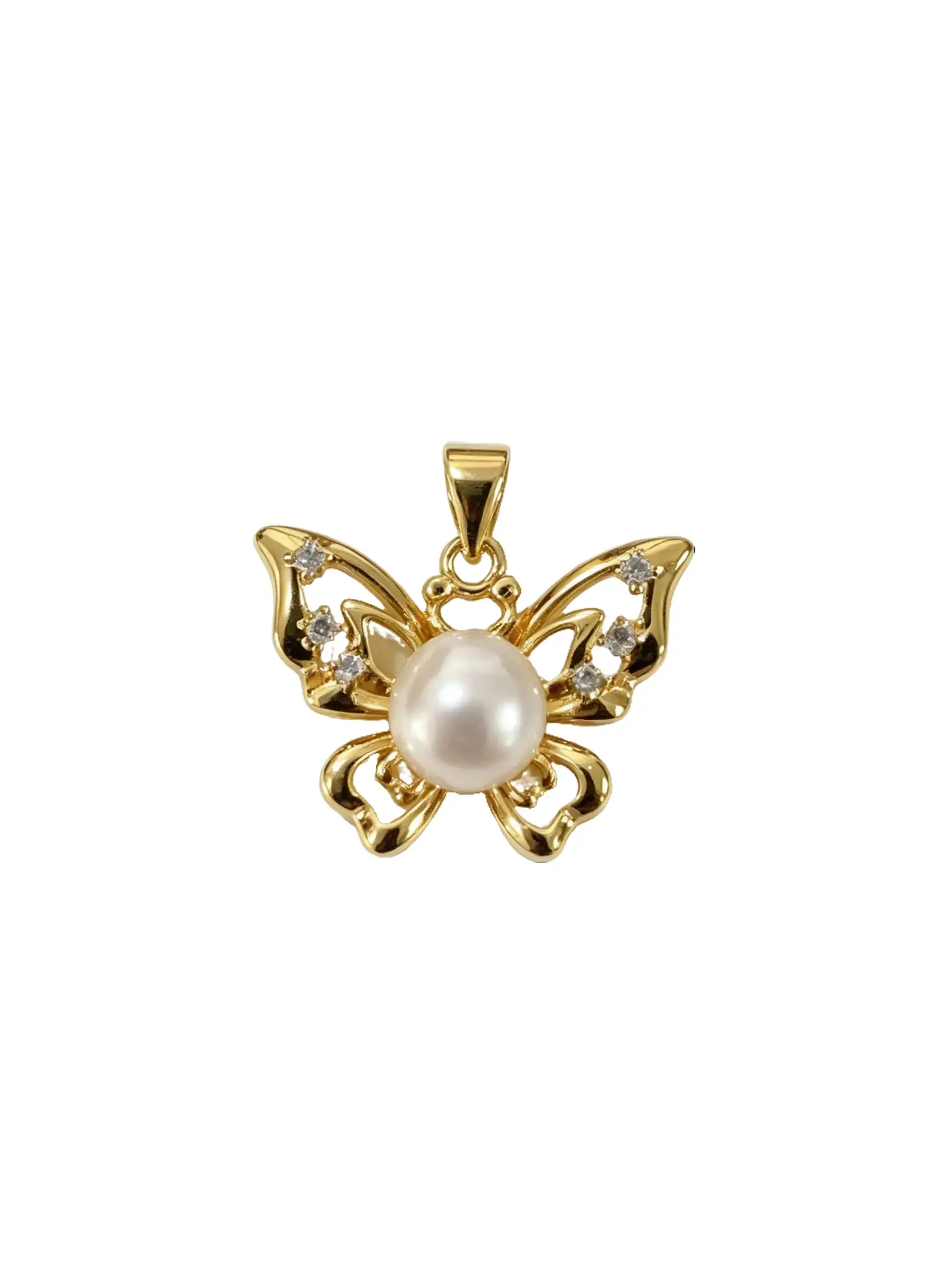 18K gold-plated natural freshwater pearl butterfly pendant, a gift for mom