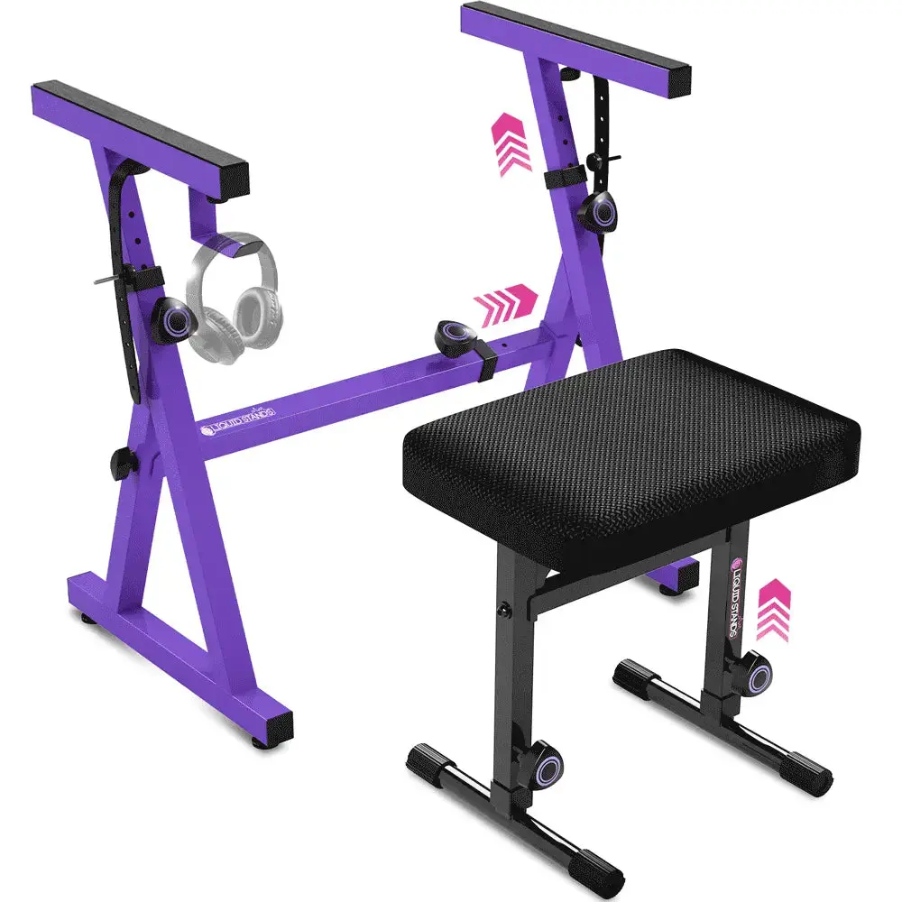Adjustable Z Style Purple Keyboard Stand w/ Mesh Cushion Bench