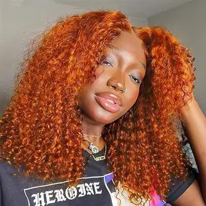 Orange Ginger Curly Bob Wig Human Hair 180% Density HD Lace Front Wigs Human Hair For Women and Wavy Short Bob Wigs 13x4 Deep Curly Human Hair Wig