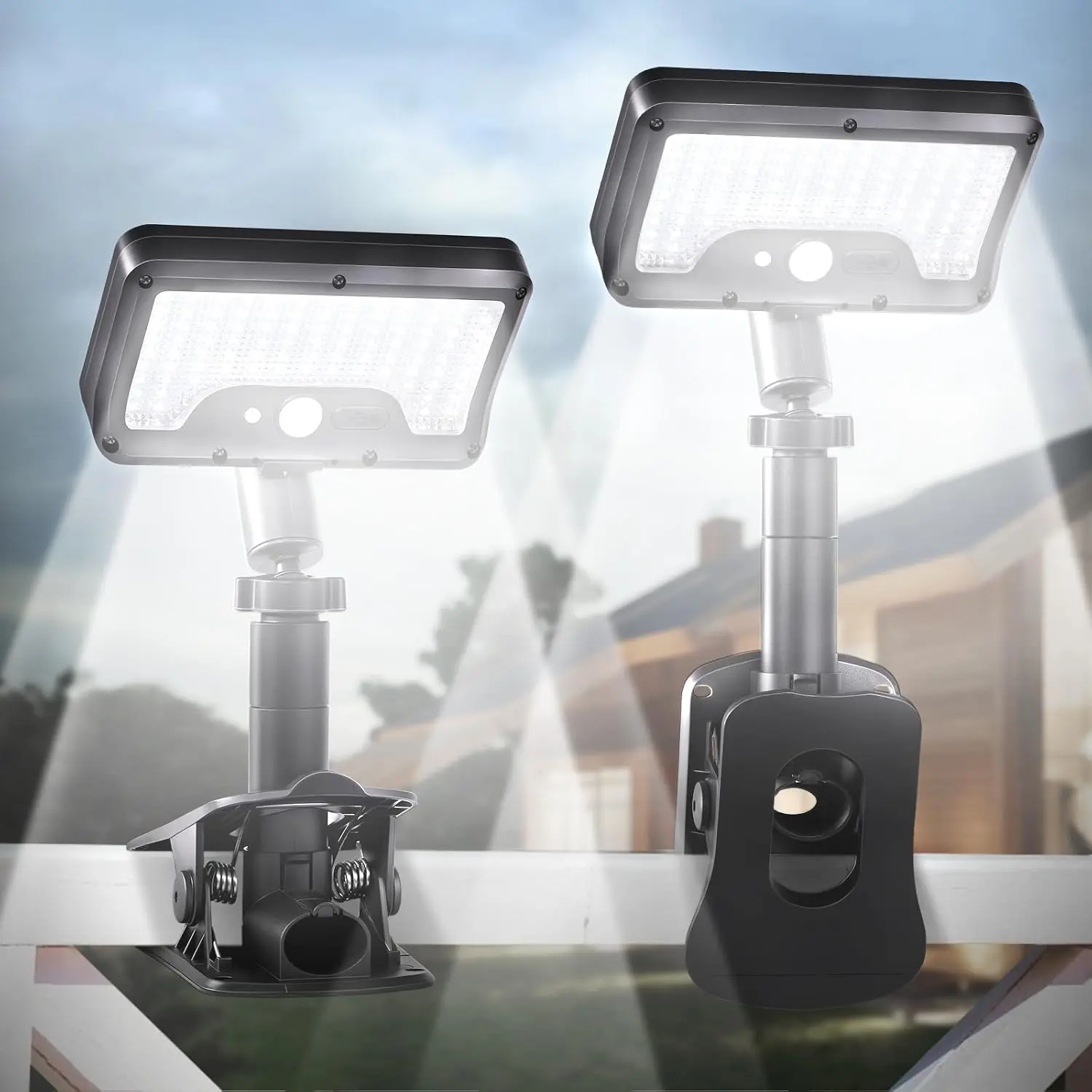 Clip On Motion Solar Lights Outdoor,360°Rotatable Fence Lights360°,USB & Solar Powered,PIR Motion Sensor,3 Light Modes,IP65 Waterproof, For Garden,Security, Pathway,Deck,Gutter, Motion Sensor Lights, Abs Plastic