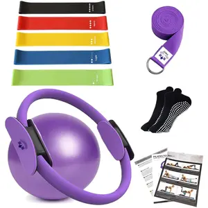 Pilates Ring Circle Set - Workout at Home Workout Equipment Women - Booty Bands Stretching Equipment Pilates Mini Exercise Ball for  Arms and