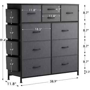 10 Drawer Dresser Chest of Drawers Fabric Storage Organizer Unit for ...