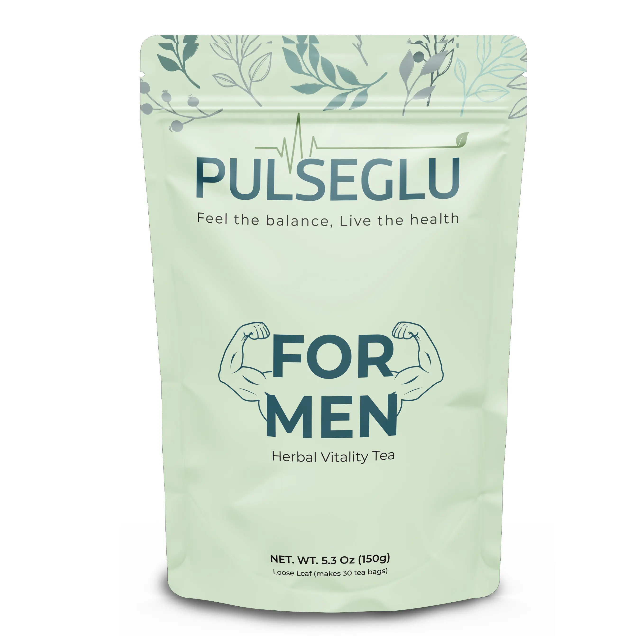 PULSEGLU For Men Herbal Vitality Tea - Ginseng & Maca Blend - Non-GMO, Gluten-Free, Caffeine-Free - Beverage