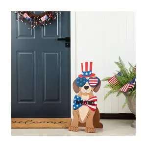 Glitzhome 30" Patriotic American Labrador Dog Easel Porch Sign