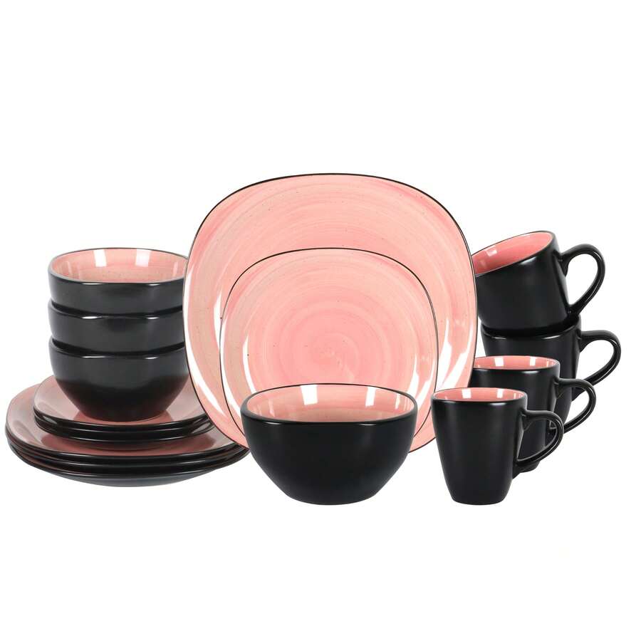 Stoneware 16pc Square Dinnerware Set Swirl Purple