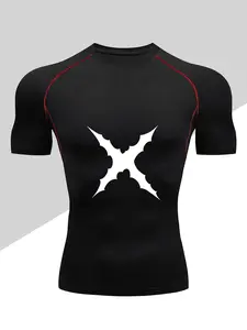 Men's High Elasticity Sports Muscle T-Shirt, Slim Fit Short Sleeve Shirt, Gym Top, Casual Wear, All Seasons Clothing, Gym Shirts