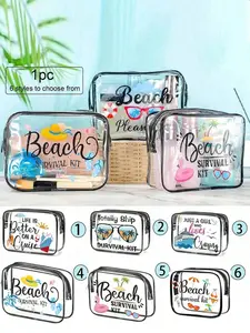 Summer Letter Pattern Transparent Waterproof PVC Bag, Travel Makeup Bag, Waterproof Cosmetic Bag, Washable Toiletry Kit, Unisex Beach Bag, Essential for Summer