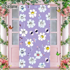 2D flat banner, 1pcWhimsical Pastel Flower Backdrop with Cartoon Faces, Cute Party Decor for TikTok Video Backgroundsgalentines party decor, valentine day decor, decorations for valentines day