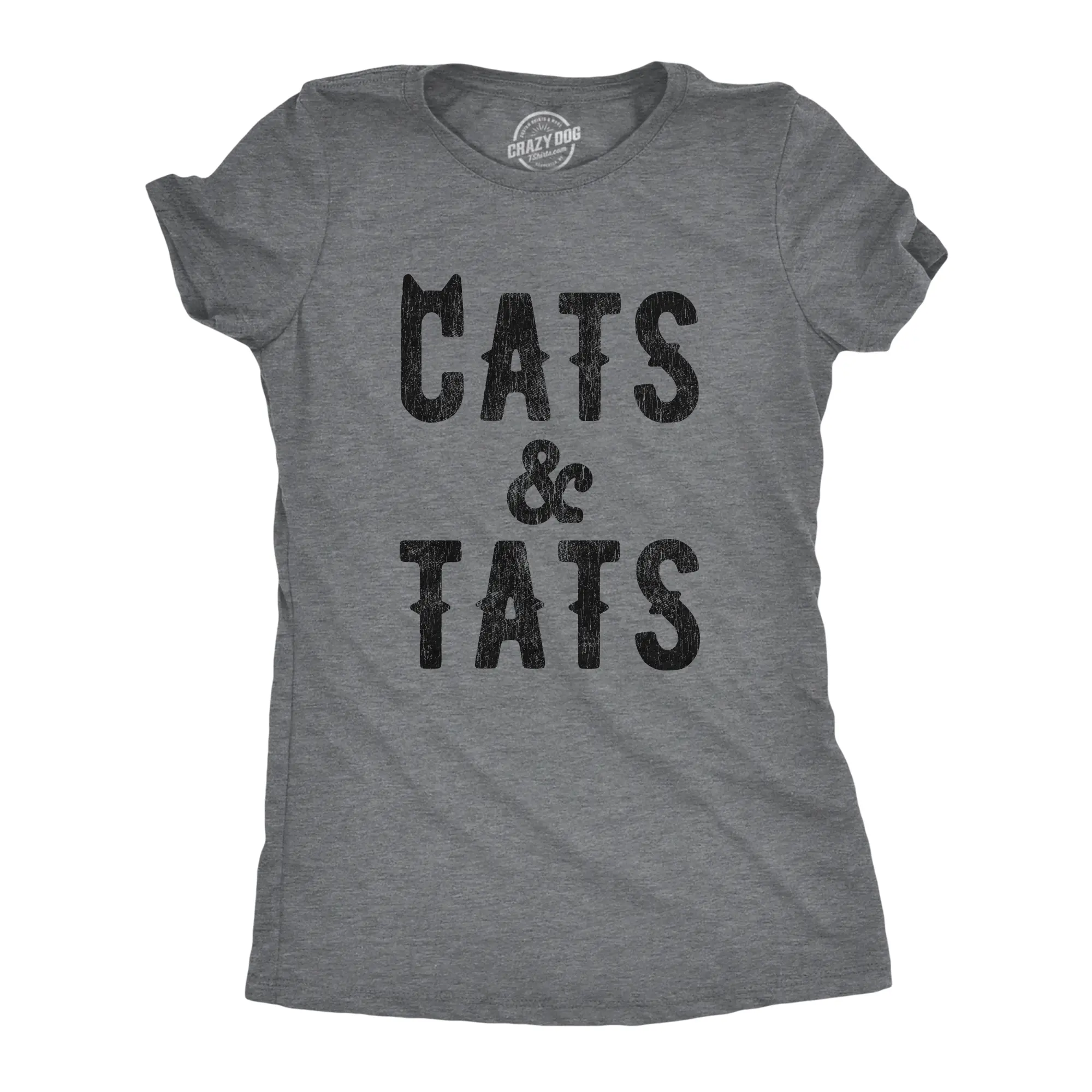 Womens Cats and Tats T shirt Funny Tatoo Graphic Cat Mom Saying Hilarious Funny Womens T Shirts Cute Vintage Fashion Casual Ladies T-Shirt Gift Funny Cat Top Women's Novelty Tees Dark Grey