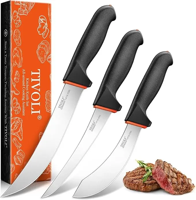 TIVOLI Butcher Knife Set 3 pcs - Processing Knife Set with Gift Box | High Carbon Stainless Steel, Ergonomic Non-slip Rubber Handle, Gift Box, Anti-fouling, Easy to Clean