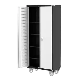 Storage Cabinet 72 in Tall Metal Cabinet with Locking Doors | 4 Adjustable Shelves & Leveling Feet | Heavy-Duty Organizer for Pantry, Garage, Bedroom, Office, Craft Room (with wheels, Light grey)