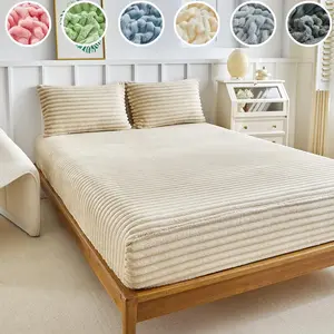 Double-Sided Rabbit Fur Bedding Set, 3-Piece Includes Sheet & Pillowcases, Soft Comfortable Mattress Cover, All-Season Use, Multiple Colors, Comfy Bed Sets