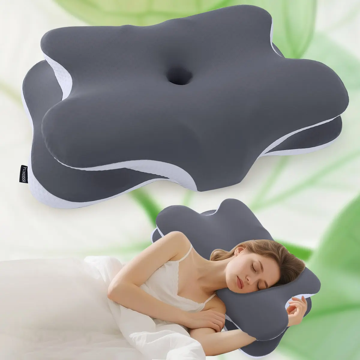 Cervical spine pillow for pain relief-Cervical spine pillow for side back stomach sleeper, ergonomic orthopedic support pillow, Supportive memory foam for sleeping, cooling pillowcase, gray, Black Friday Halloween gift Christmas New Year gift