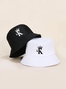 K Letter Printing Reversible Bucket Hat, Casual Holiday Beach Sun Hat for Travel, Fashion Accessories for Men & Women
