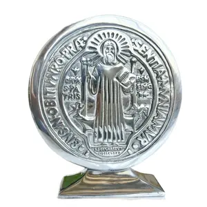 St. Benedict Medal in Base - Silver Tone, Decorative Religious Accessory