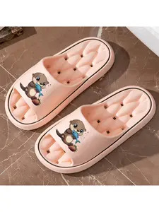 Cute Cartoon Otter Holding Fish Print Slippers Soft Sole Comfortable Home Indoor Slippers Non-slip Slippers For Bathroom Shower Casual Versatile Slippers For Outdoor Wear Unisex All-season Cute Animal