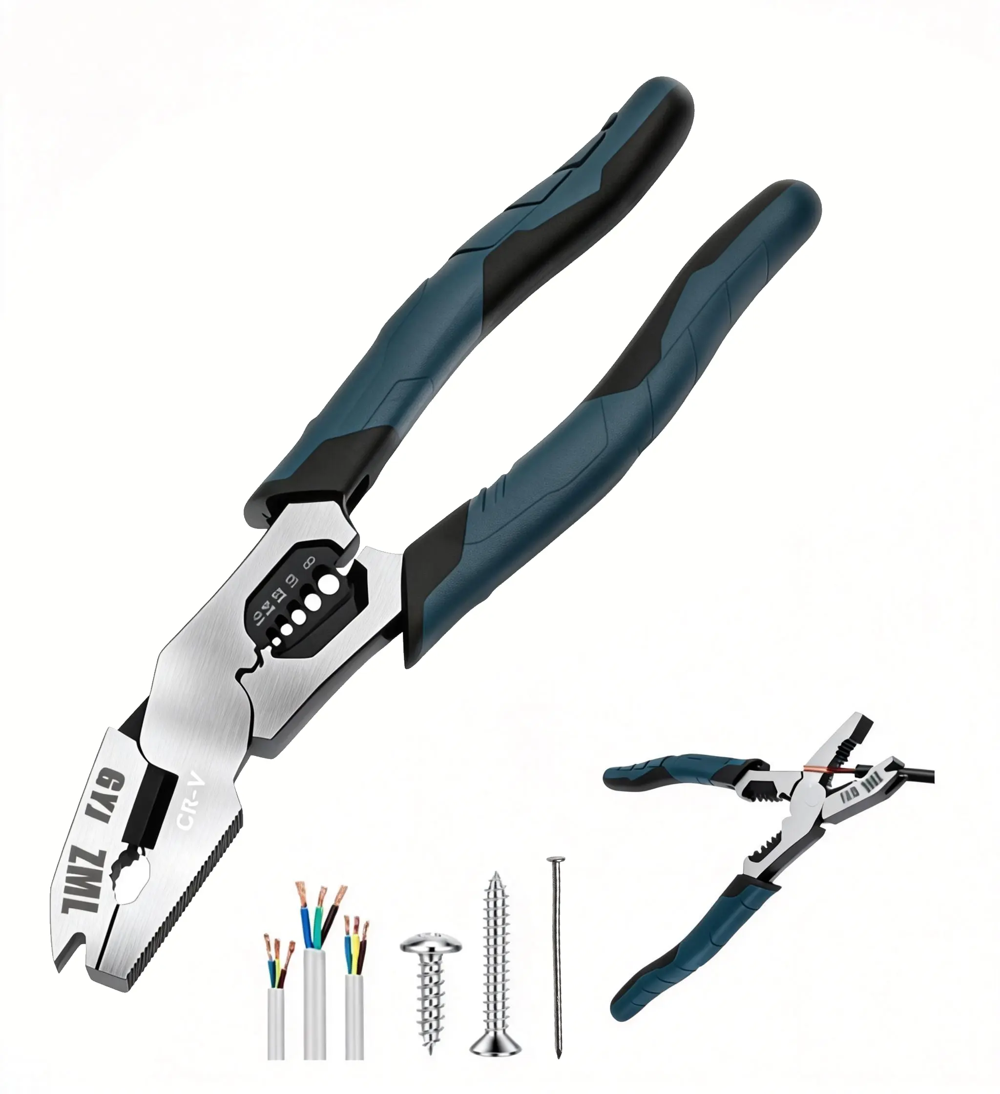 【summerfinds】6-in-1 CRV Steel Forged Wire Stripping Tool Multi-Pliers, Automatic Cutter, Rust-Resistant Finish, Razor-Sharp Blades, Industrial-Grade Durability, Space-Saving for Professional Electricians, Father's Day Gift Option, Wire Stripping Tools