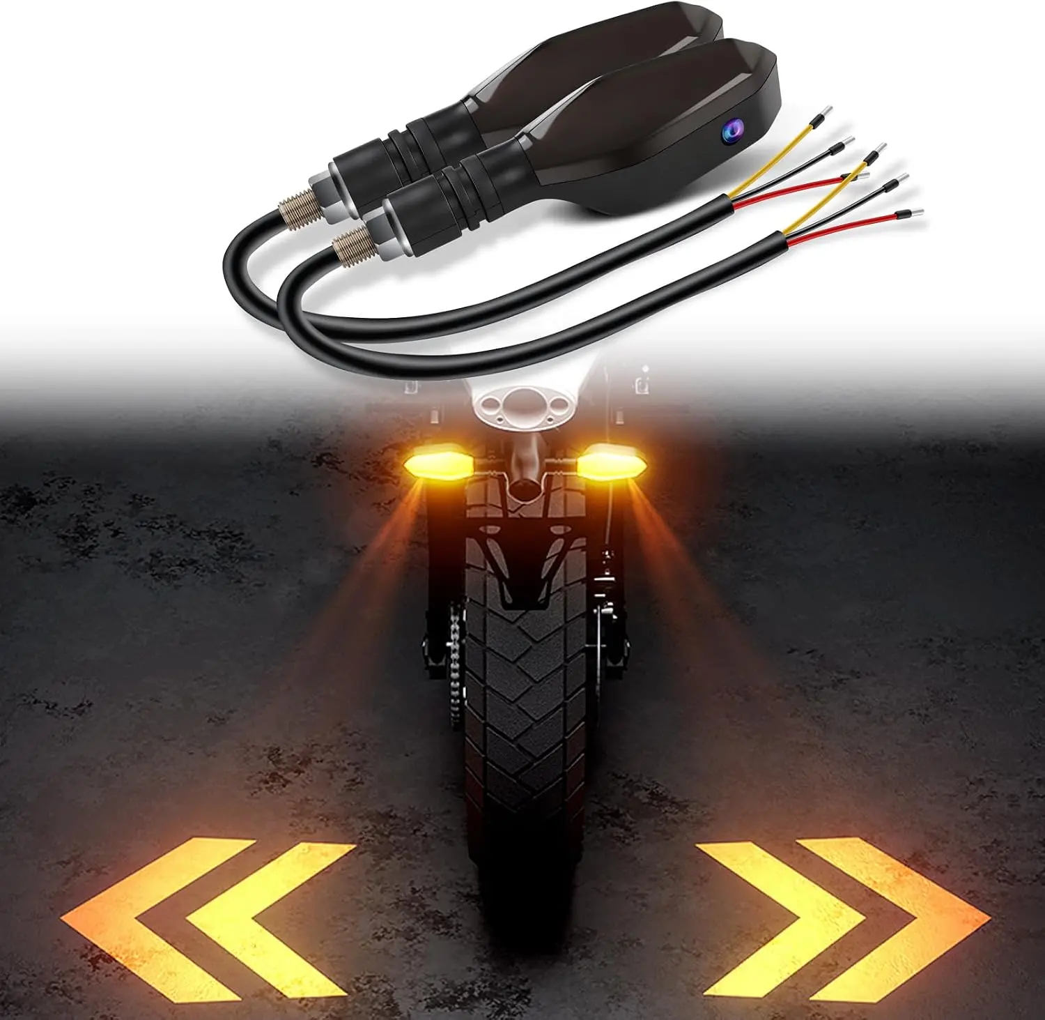 2PCS Led Motorcycle Turn Signals Projector Blinkers, Motorcycle Front Rear Turn Signal with Projection Arrow, 3 Wire Turn Signal Lights for Motorcycles Indicators, 27 DRL Light Modes