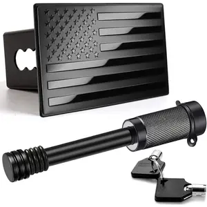 American Flag Metal Trailer Hitch Cover for 2 inch Receivers(with 5/8-Inch Pin Diameter Trailer Hitch Lock ) (Black)