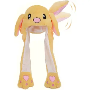 P-KCP05  Funny Plush Animal Hat Ear Moving Jumping Hats Cute Cap Unisex Gift for Kids Adults Party Halloween Christmas