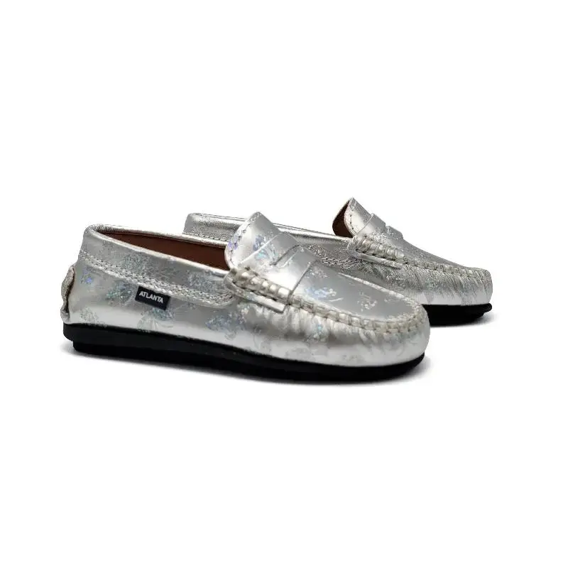 Atlanta Mocassin Silver Metallic Butterfly Loafer