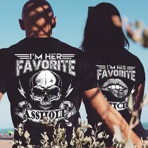 Couple Matching T-shirt I'm Her Favorite A*/His Favorite B* Cotton Womenswear Clothing Collar Overalls Suits Comfort Top Tshirt Chic Cute